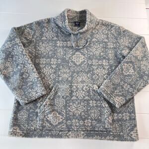 Gap Vintage Women's Snowflake fleece Pullover Jacket Sweatshirt Blue White